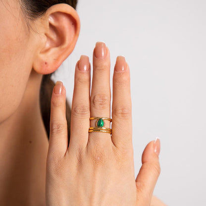Gold & Green Ring - Eliza Jewellery